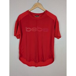 Bebe Sport Shirt‎ Womens Small Red Mesh Performance Short Sleeve Logo Athletic